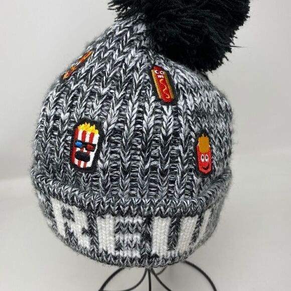 A Child’s Place S/M Child Chunky Knit Warm Crew Pizza Black Beanie Pom Pom Hat - Picture 5 of 10